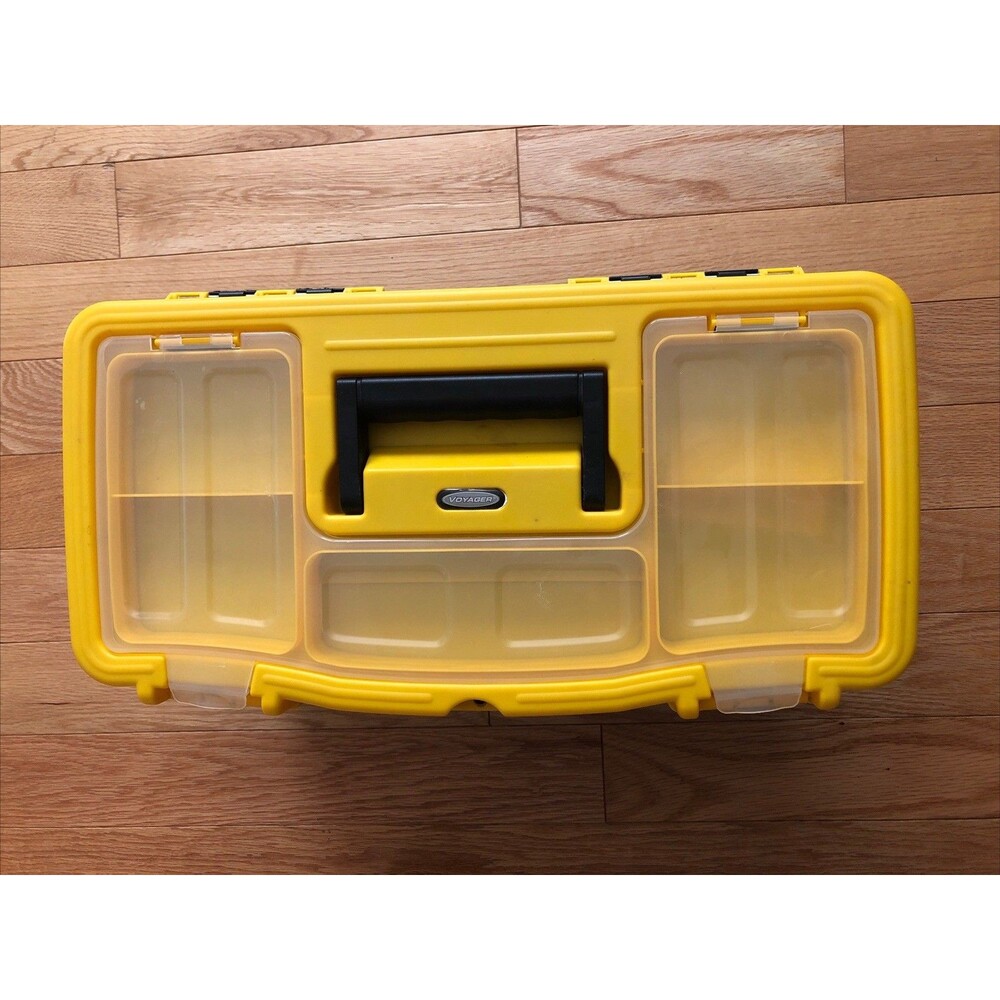Voyager 19 inch Toolbox Plastic with Top Storage Black Yellow with Handle